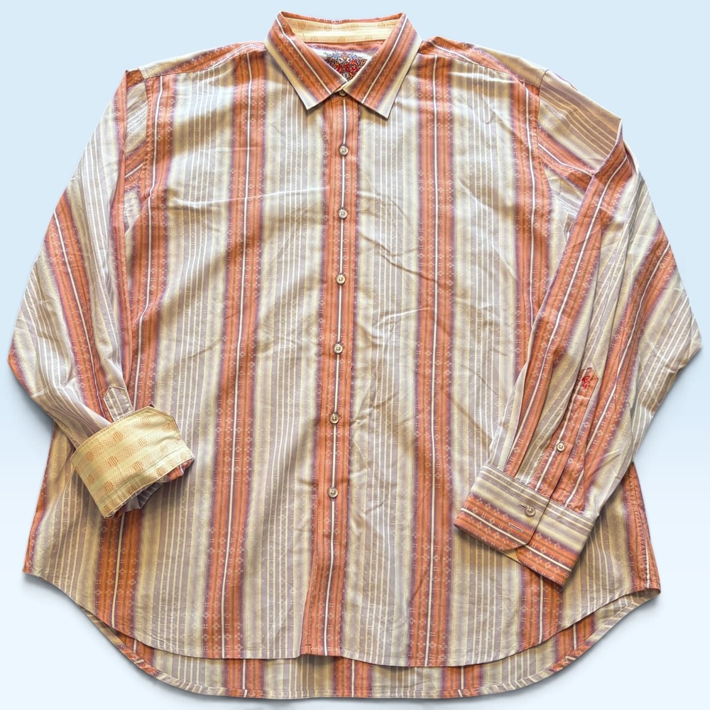 Robert Graham Shirt Mens 3XL Multicolor Stripe Long Sleeve Button Front Casual